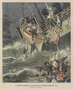 Het dramatische schipbreuk van een passagiersstoomboot nabij New York door Achille Beltrame